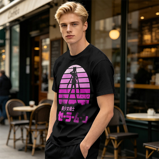 Sailor Moon Anime Silhouette Retro Sunset Graphic T-Shirt