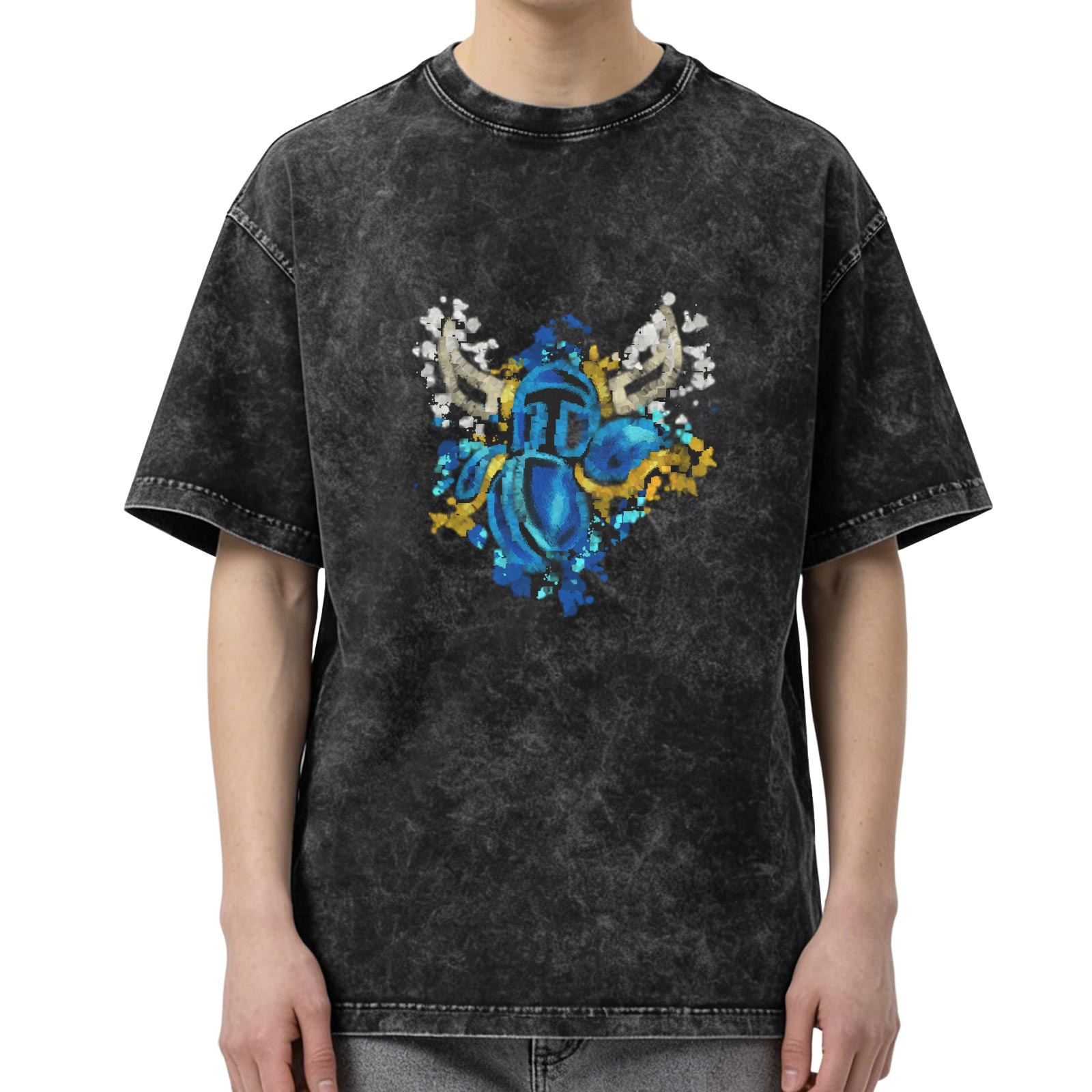 Washed Black Graphic T-Shirt With Viking Helmet Artwork