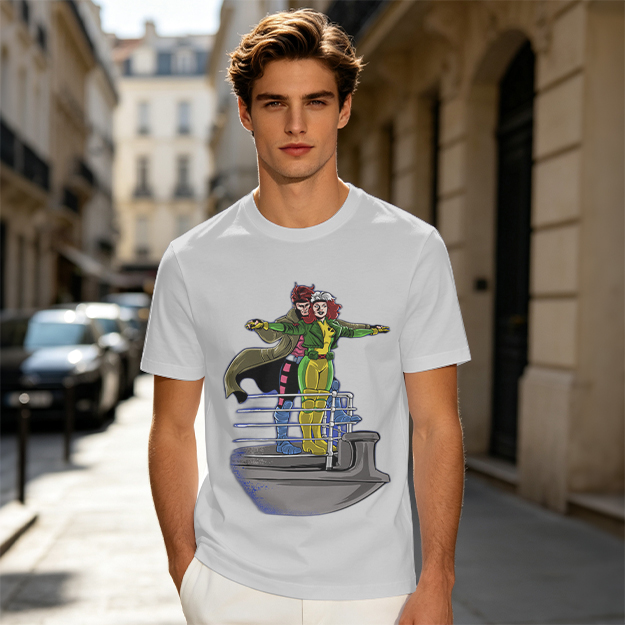 X-Men Rogue and Gambit Titanic pose graphic t-shirt