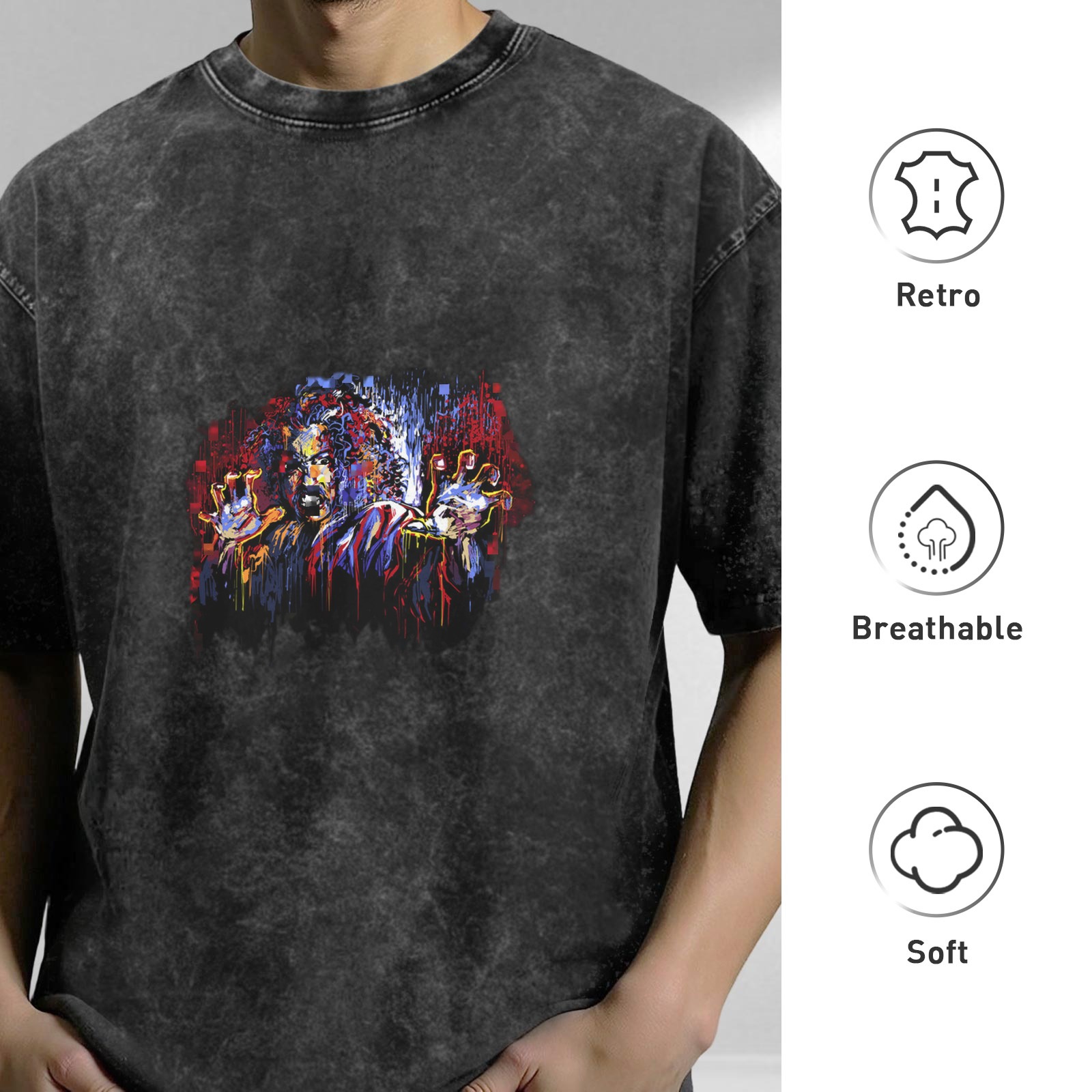 Oversized Acid Wash T-Shirt With Vibrant Abstract Graphic Print