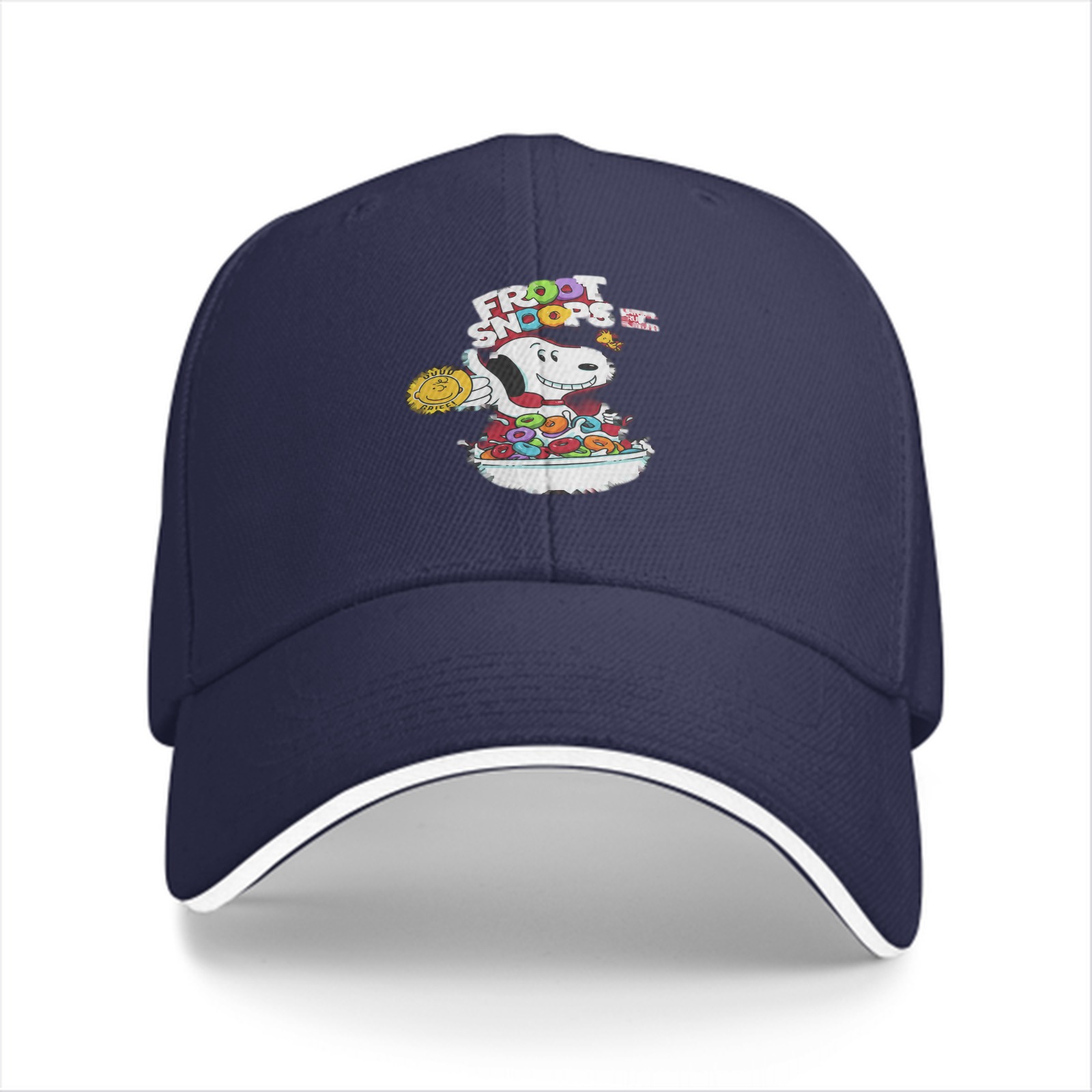 Black baseball cap with Froot Snoops Snoopy cereal graphic