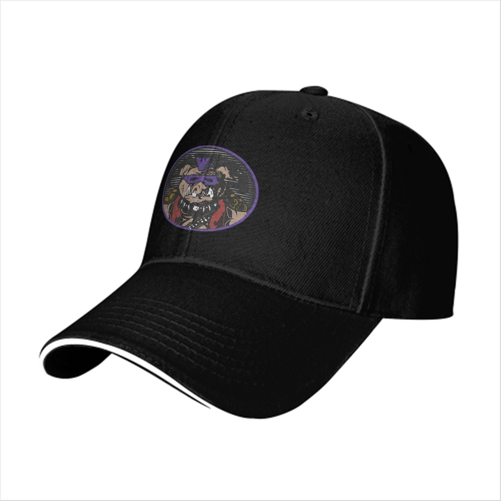 Black Baseball Cap With Bebop Villain Graphic Print