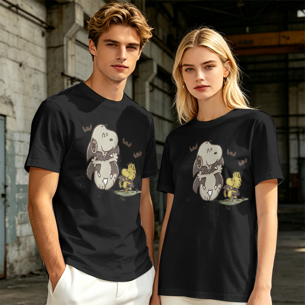 Olive T-shirt with Snoopy and Woodstock Graphic Print