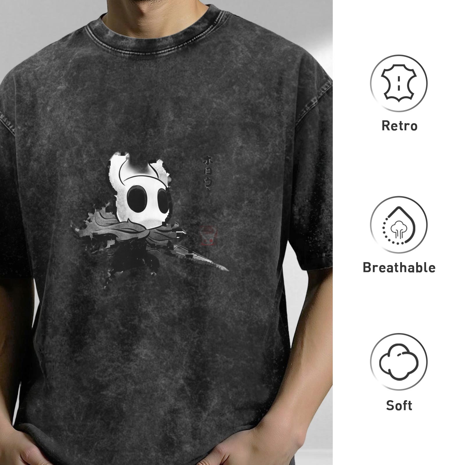 Hollow Knight Graphic Washed Black Oversized T-Shirt