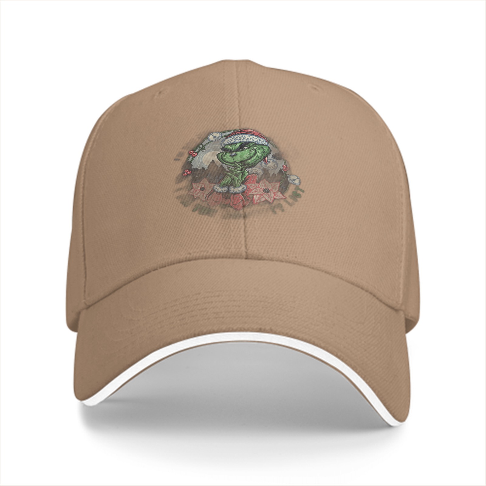 Black Baseball Cap With Grinch Christmas Wreath Graphic