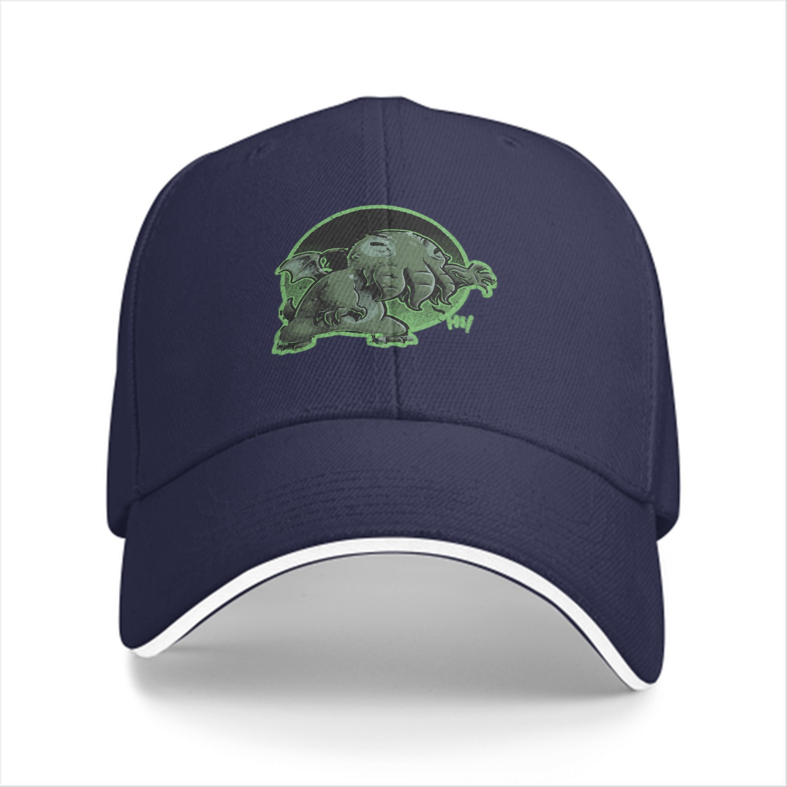Black Baseball Cap with Green Cthulhu Monster Graphic