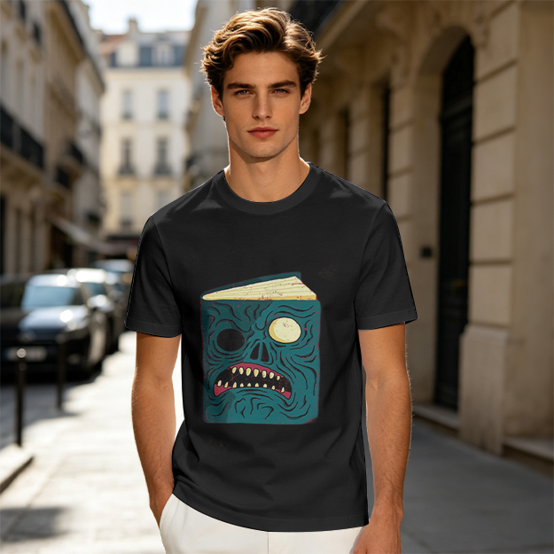 Olive T-Shirt With Monster Book Graphic Print