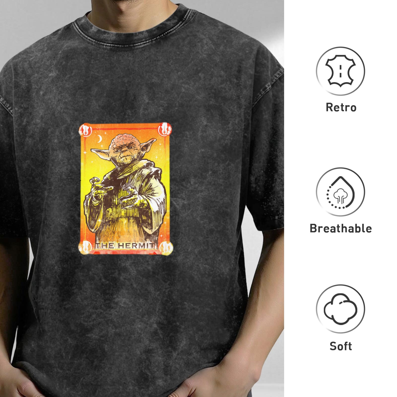 Yoda The Hermit Tarot Card Graphic Stonewashed T-Shirt