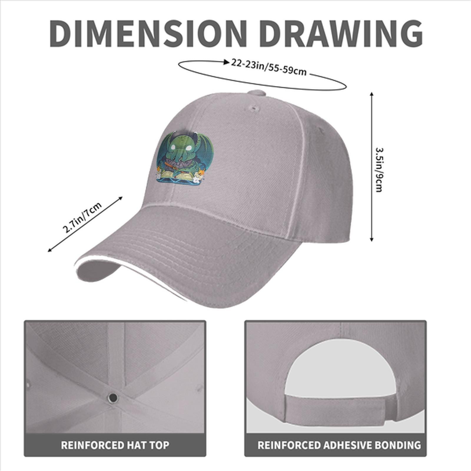 Black Baseball Cap With Cute Cthulhu Reading Spellbook Art