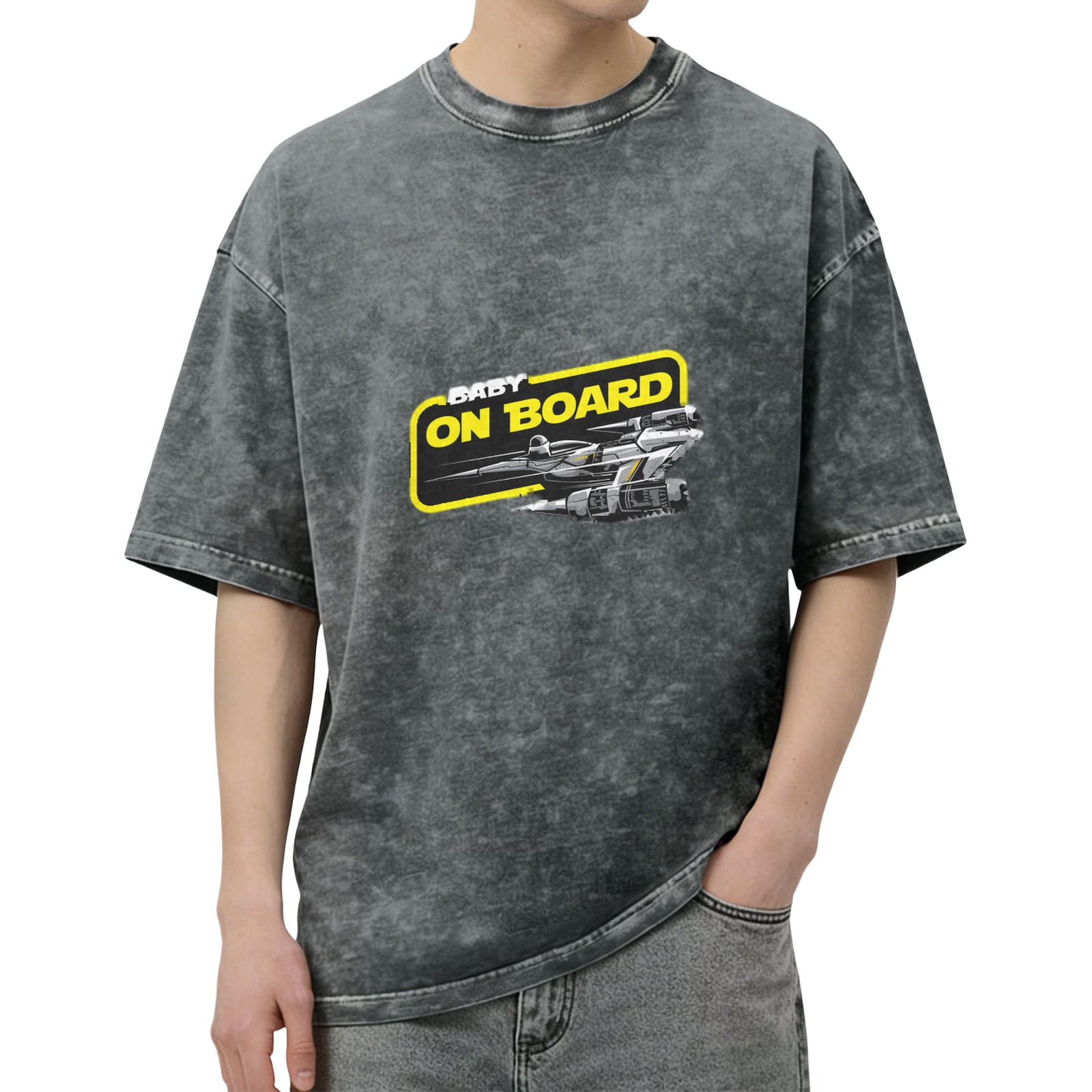 Star Wars Style Baby On Board Graphic Acid Wash T-Shirt
