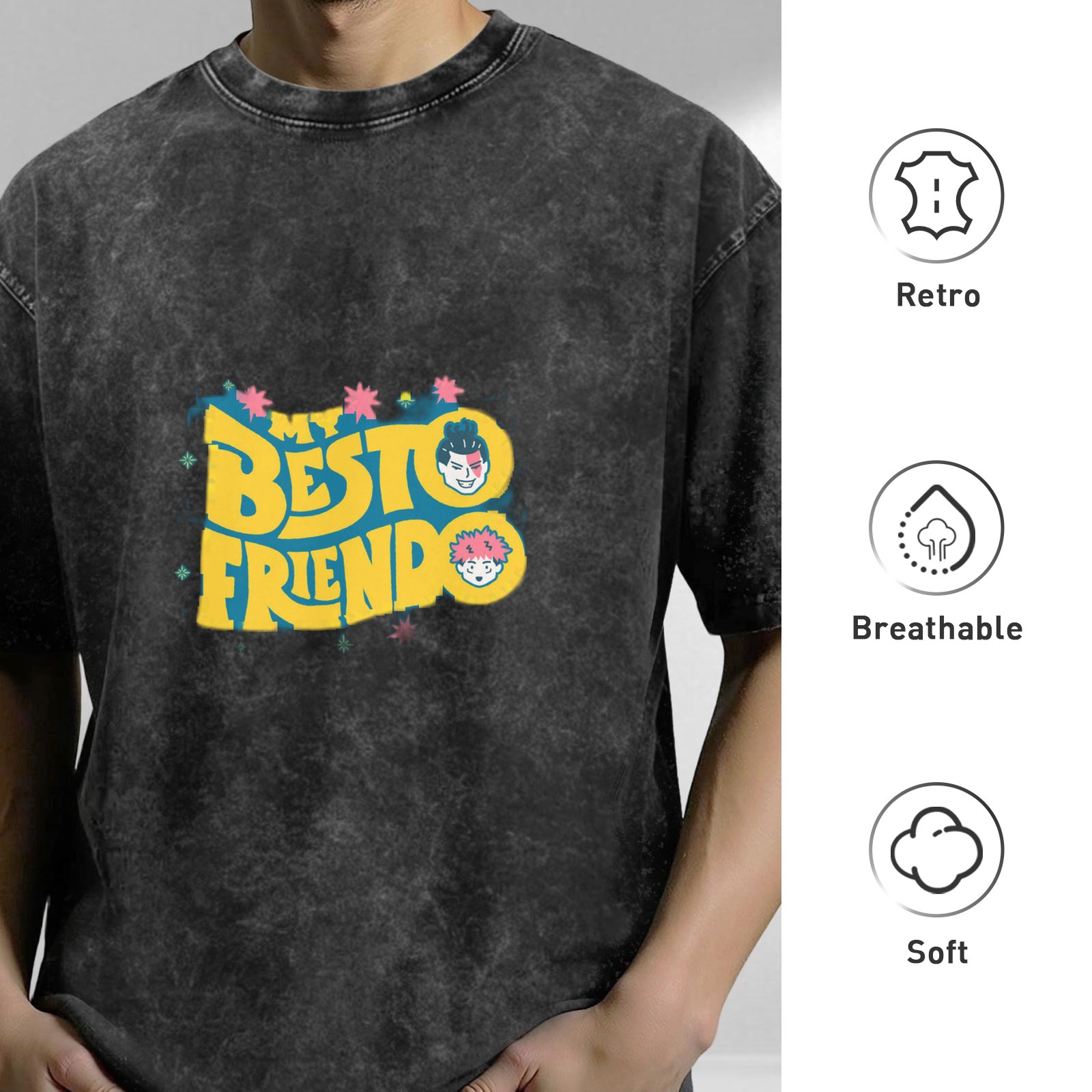 My Besto Friendo Jujutsu Kaisen Anime Graphic Acid Wash T-Shirt