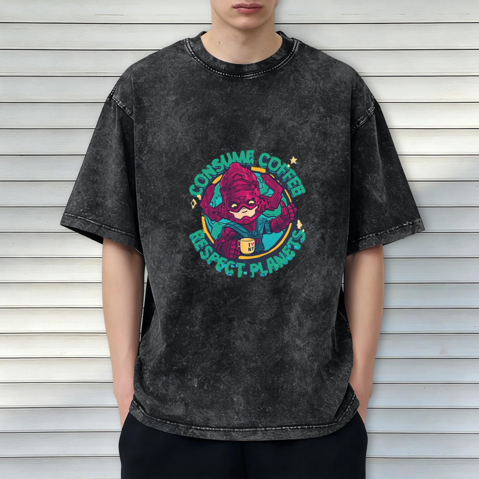 Consume Coffee Respect Planets Chibi Villain Graphic T-Shirt
