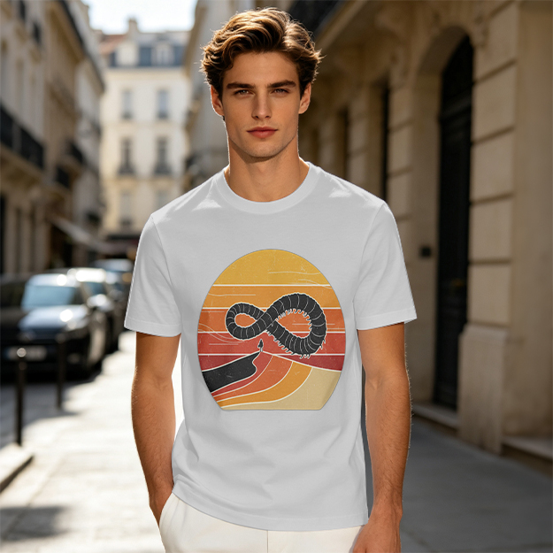 Olive T-Shirt With Retro Sunset Infinity Worm Graphic