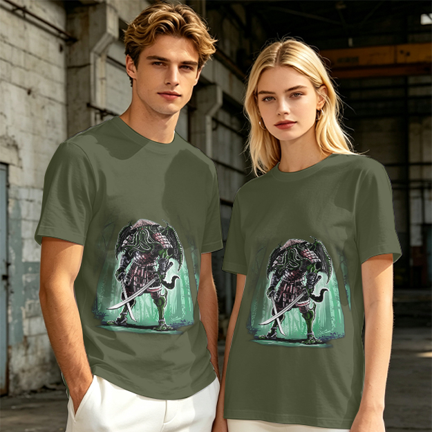 Olive T-Shirt With Samurai Cthulhu Warrior Graphic Print