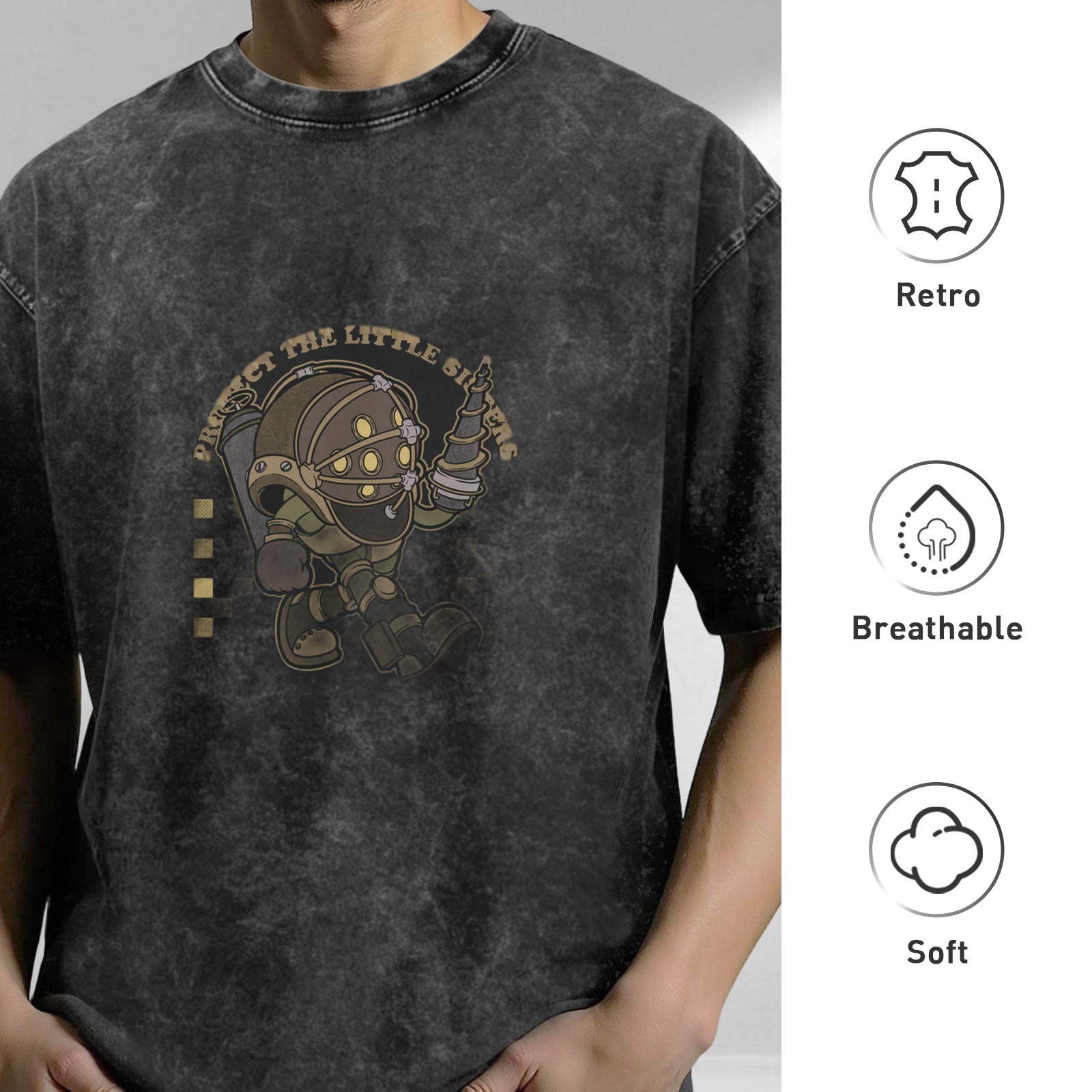 Bioshock Big Daddy 'Protect The Little Sisters' Acid Wash T-Shirt