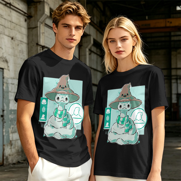 Olive T-Shirt With Cute Wizard Snake Graphic Design