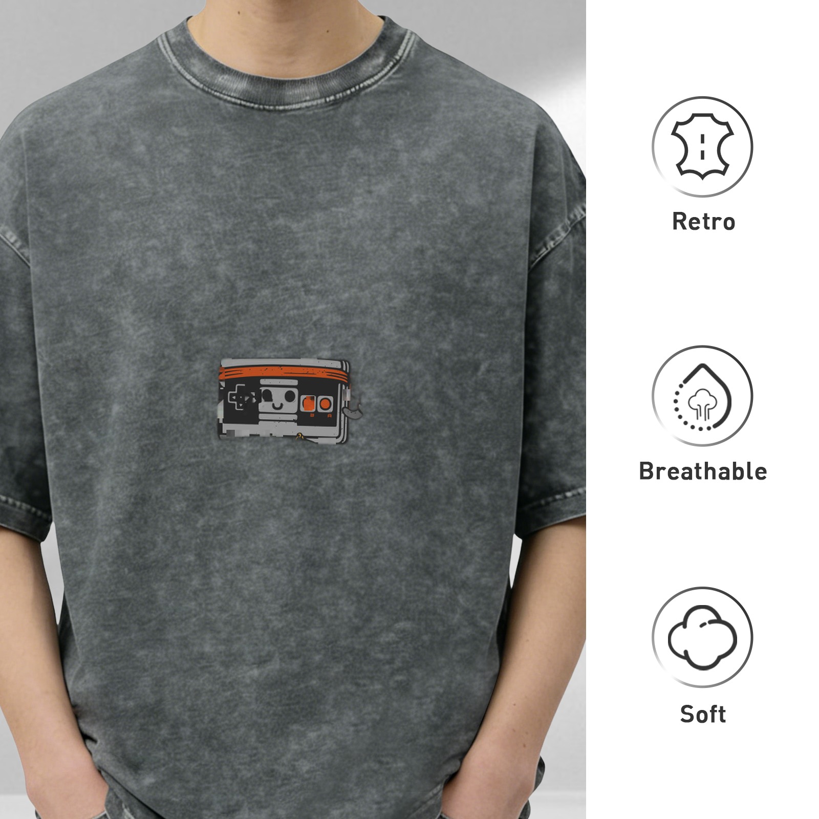 Oversized Acid Wash T-Shirt With Retro Game Controller Print