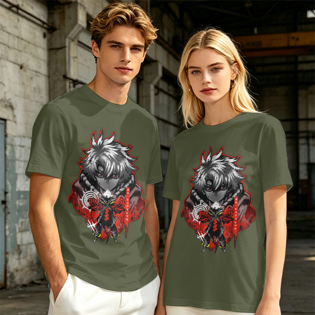 Olive Anime Character Graphic Short Sleeve T-Shirt