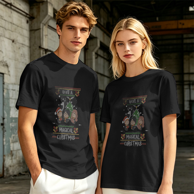Olive T-Shirt With Magical Christmas Harry Potter Themed Print