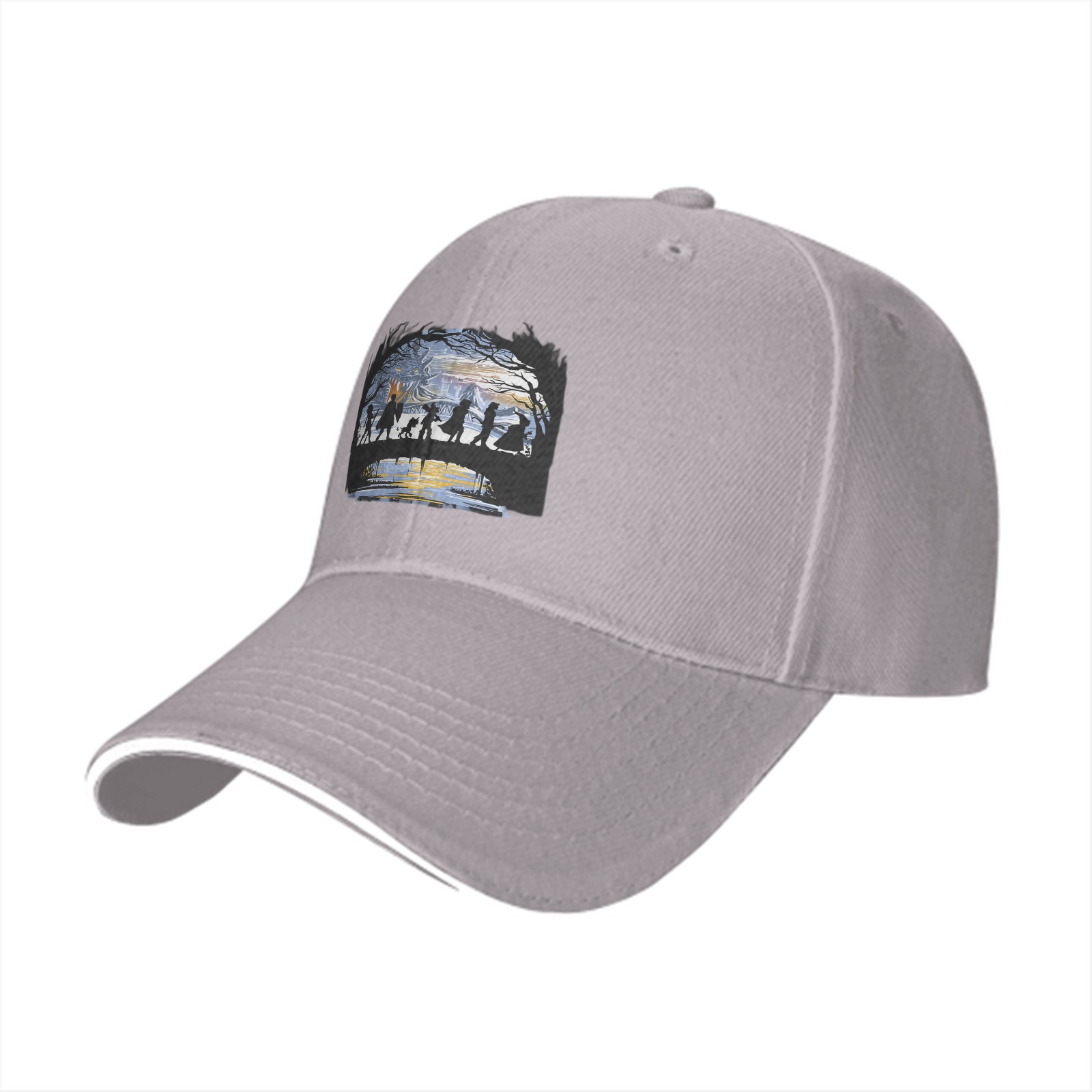 Black Baseball Cap With Fantasy Adventure Silhouette Art Print