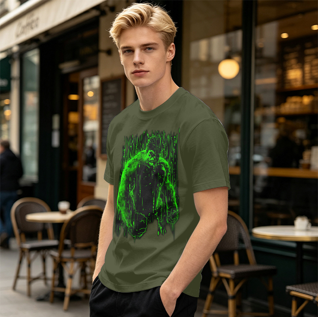 Olive Green T-Shirt With Glowing Green Hulk Graphic Print