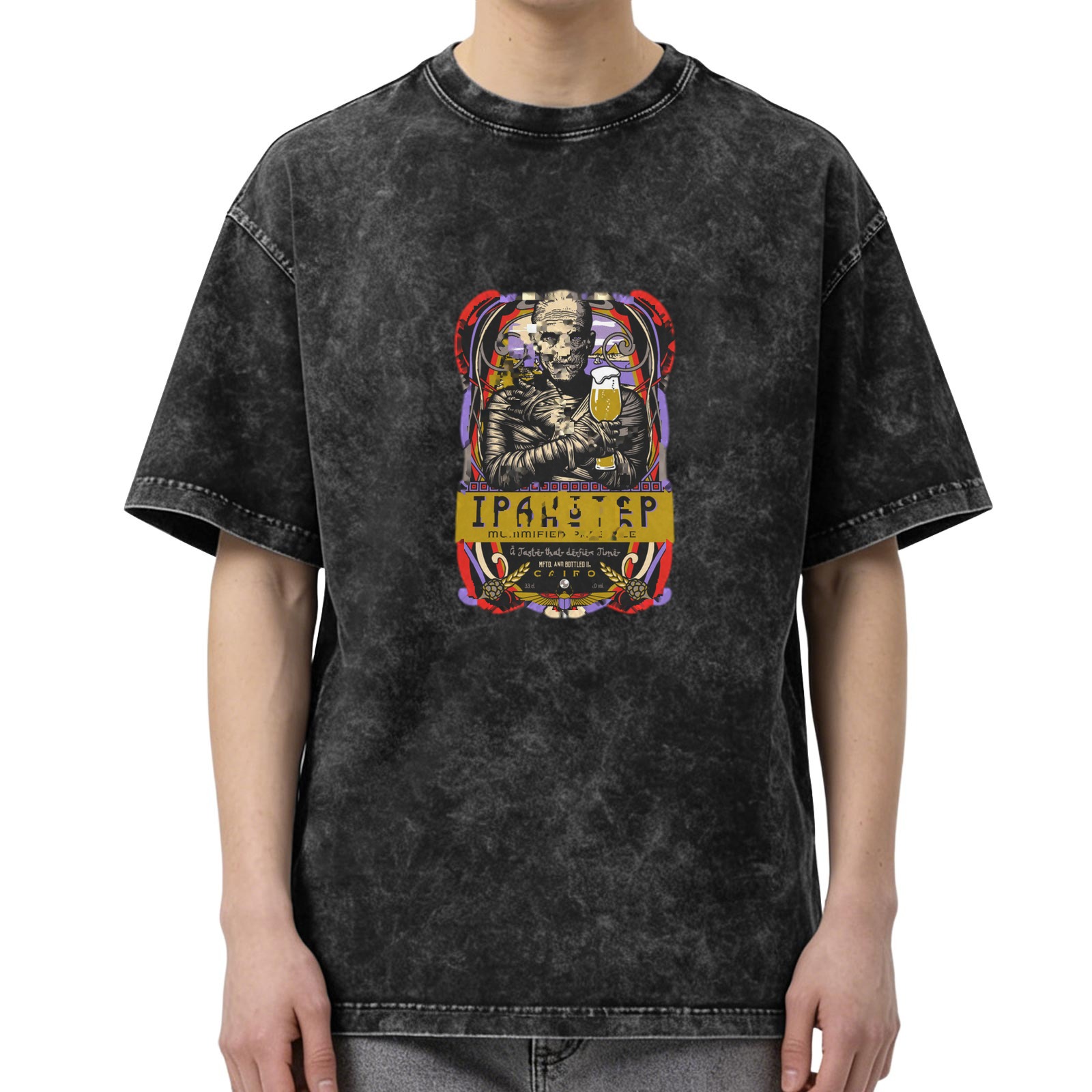 Vintage Mummy IPA Beer Graphic Acid Wash T-Shirt