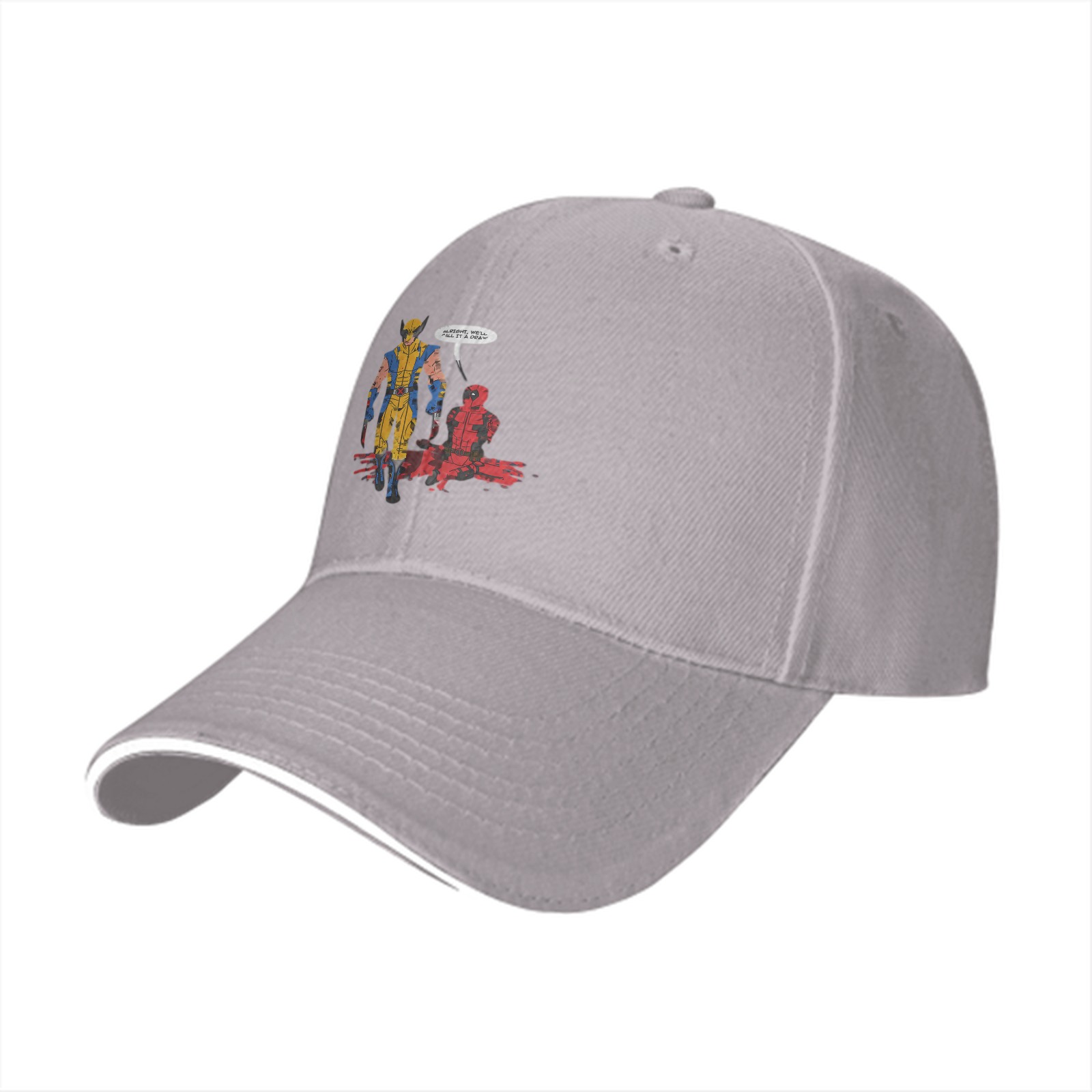 Black baseball cap with Wolverine and Deadpool comic print