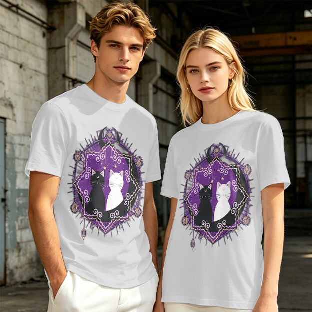 Olive T-Shirt With Celestial Black And White Cat Graphic