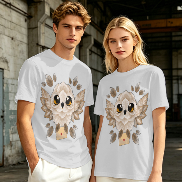 Owl with Envelope Graphic Olive Green T-Shirt