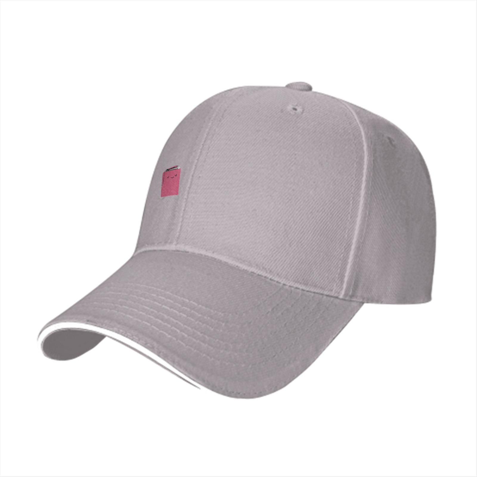 Black Baseball Cap With Small Pink Square Smiley Graphic