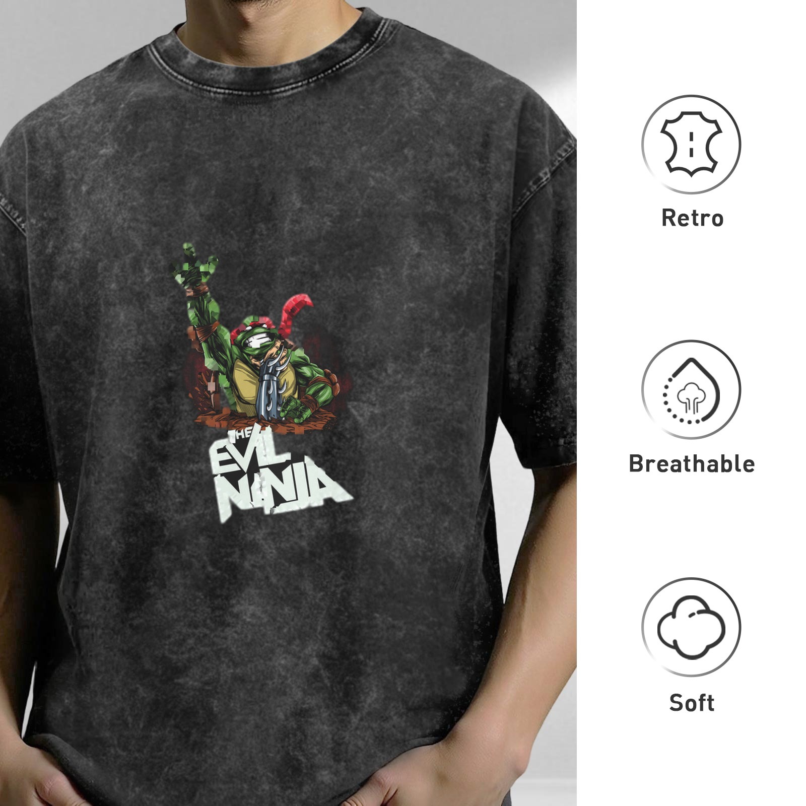 Washed black graphic t-shirt with evil ninja turtle print