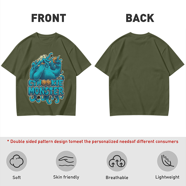 Olive t-shirt with Cthookie Monster graphic print