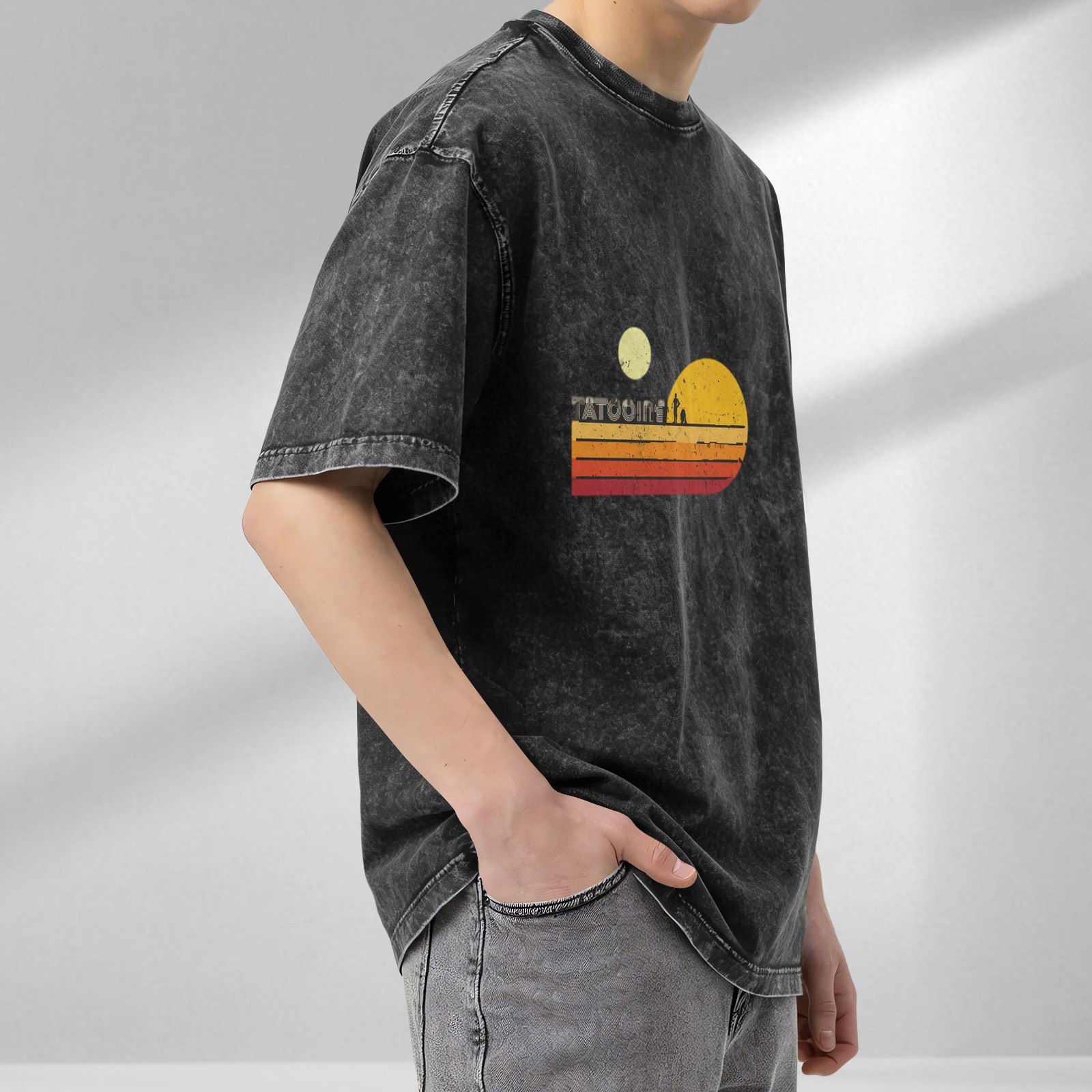 Tatooine Twin Suns Retro Graphic Vintage Wash T-Shirt