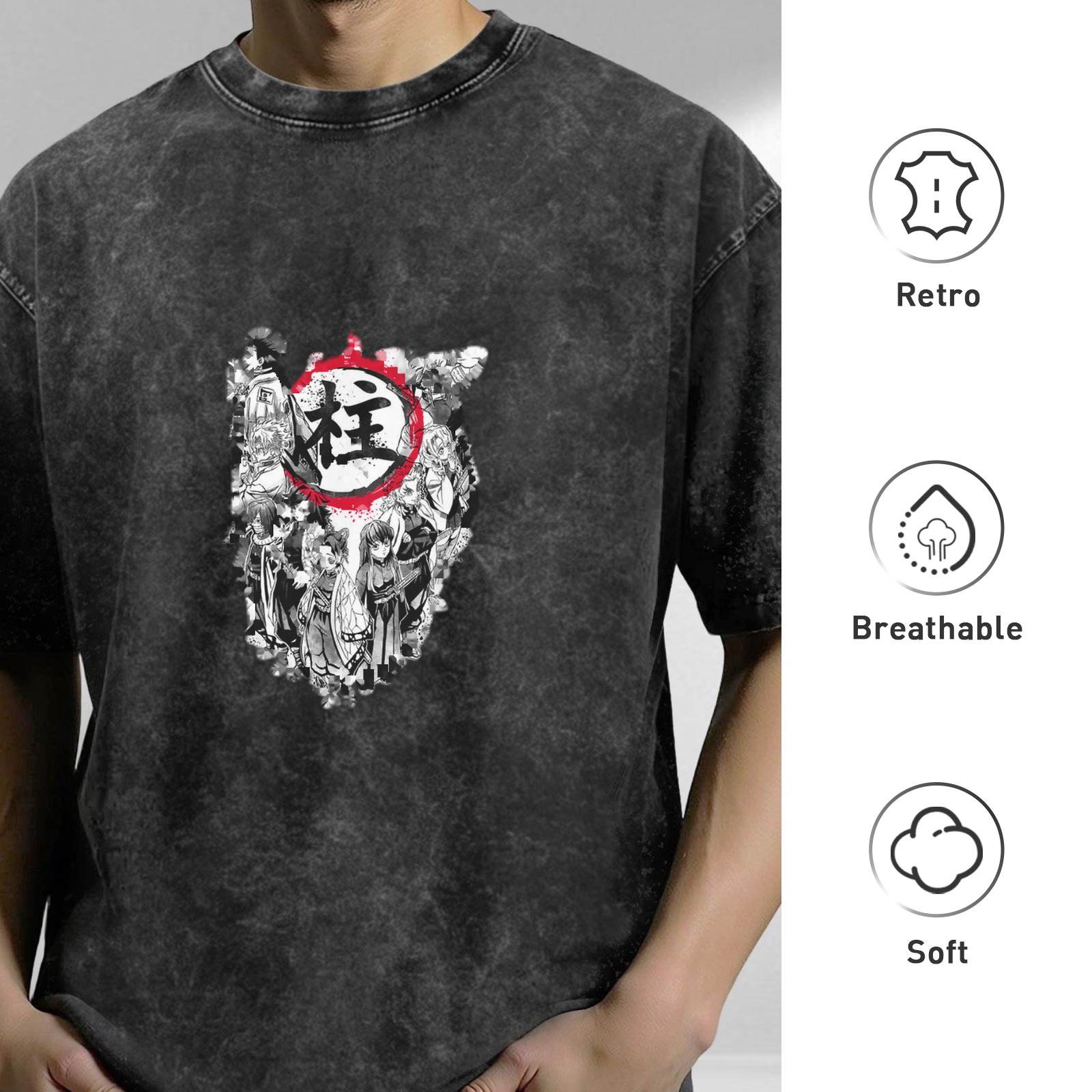 Demon Slayer Corps Hashira Anime Graphic Vintage Wash T-Shirt