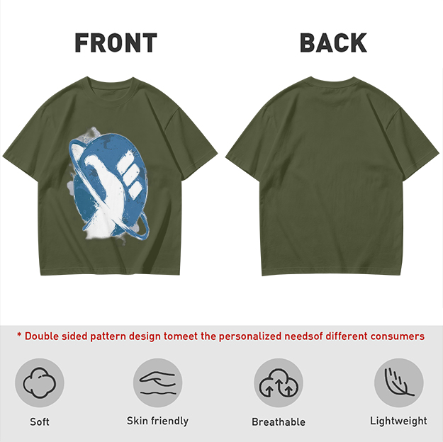 Olive Green T-Shirt with Saturn Fist Graphic Print