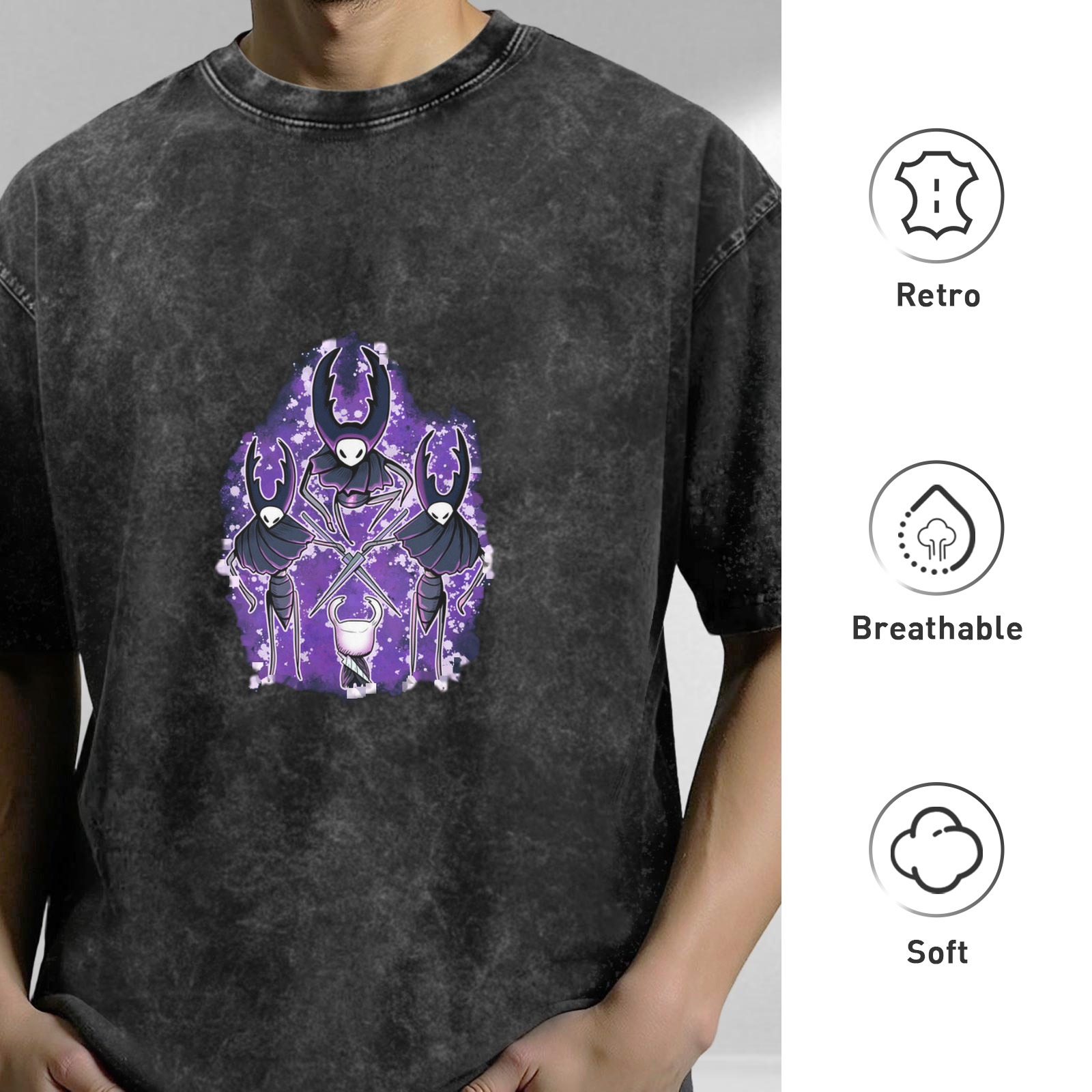 Hollow Knight Mantis Lords Graphic Oversized Washed Black T-Shirt