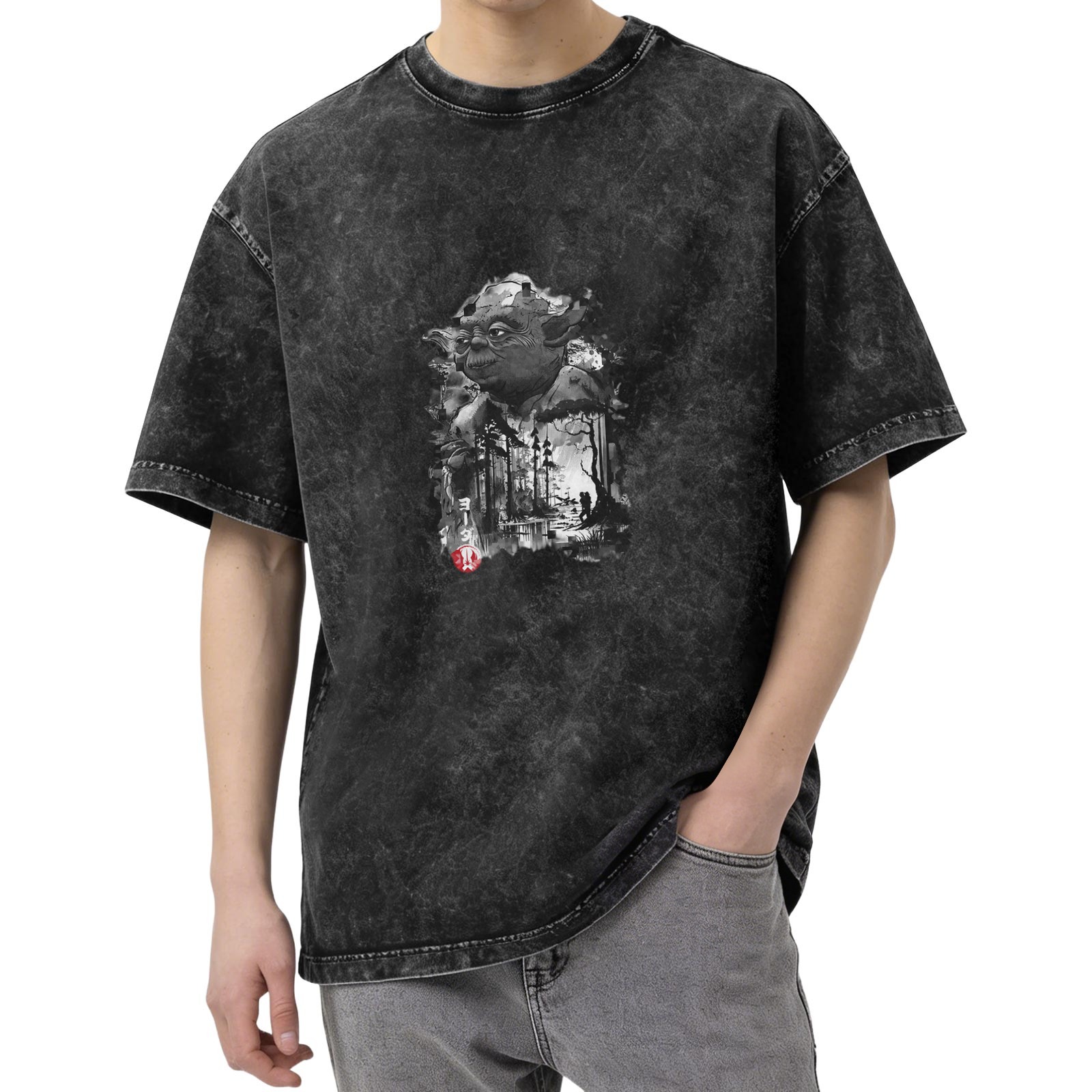 Star Wars Yoda Forest Graphic Acid Wash Cotton T-Shirt