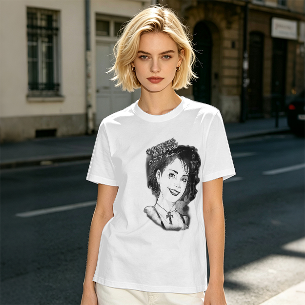 Olive T-Shirt with Black and White Portrait Print