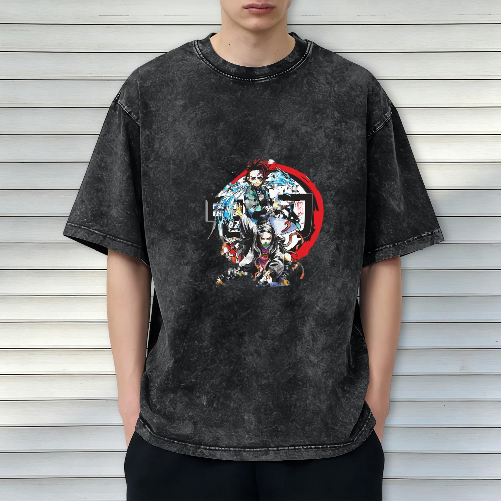 Demon Slayer Anime Graphic Oversized Stone Wash T-Shirt
