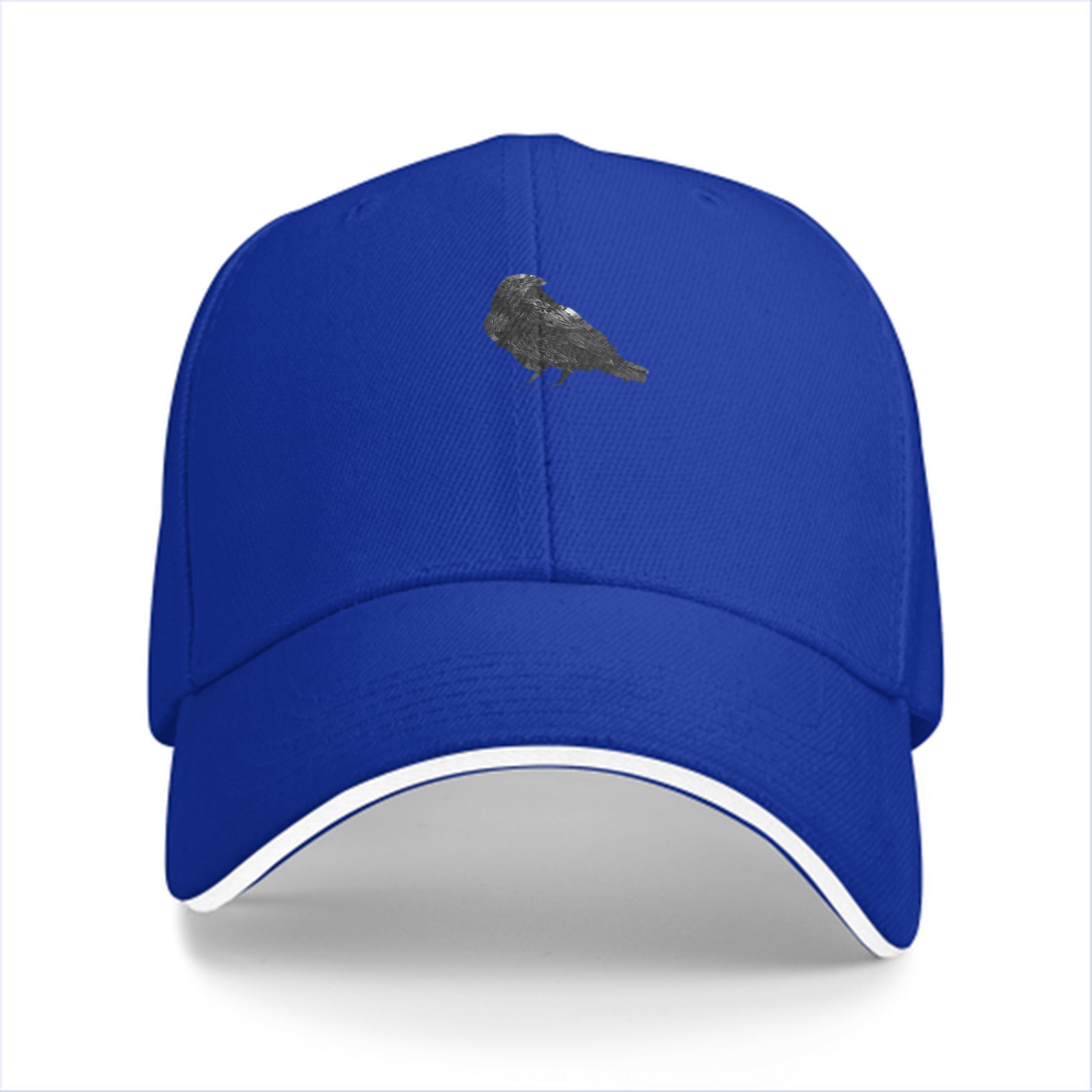 Black Baseball Cap With Detailed Crow Silhouette Design