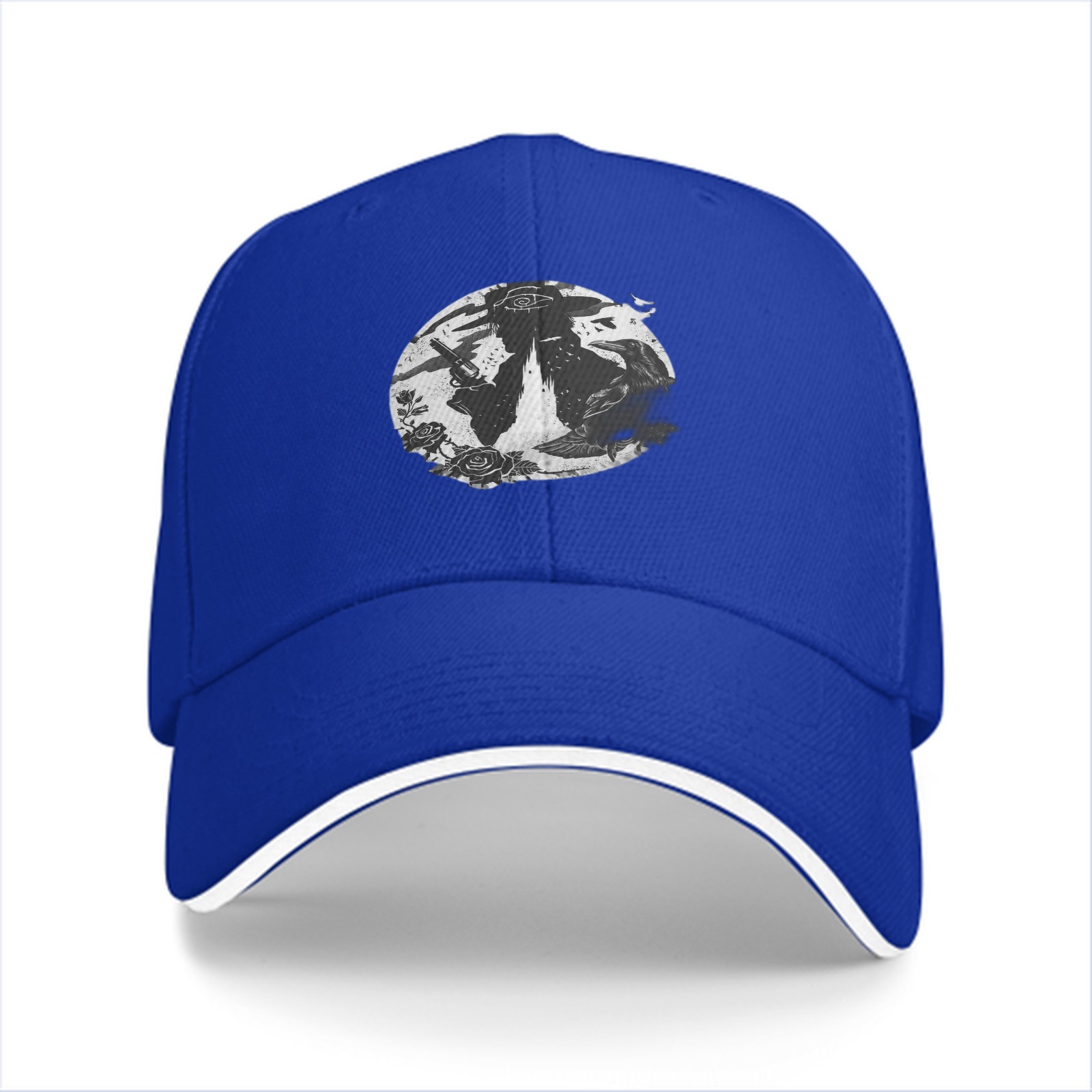 Black Baseball Cap With Gothic Silhouette And Rose Graphic