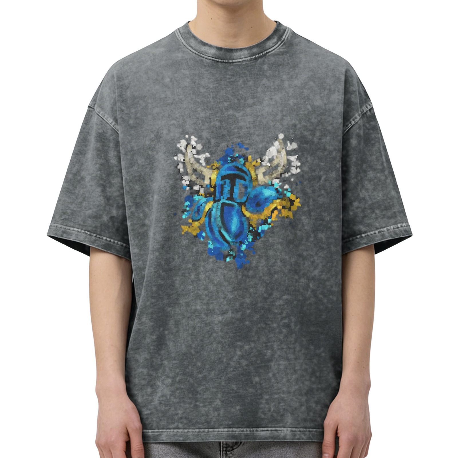 Washed Black Graphic T-Shirt With Viking Helmet Artwork