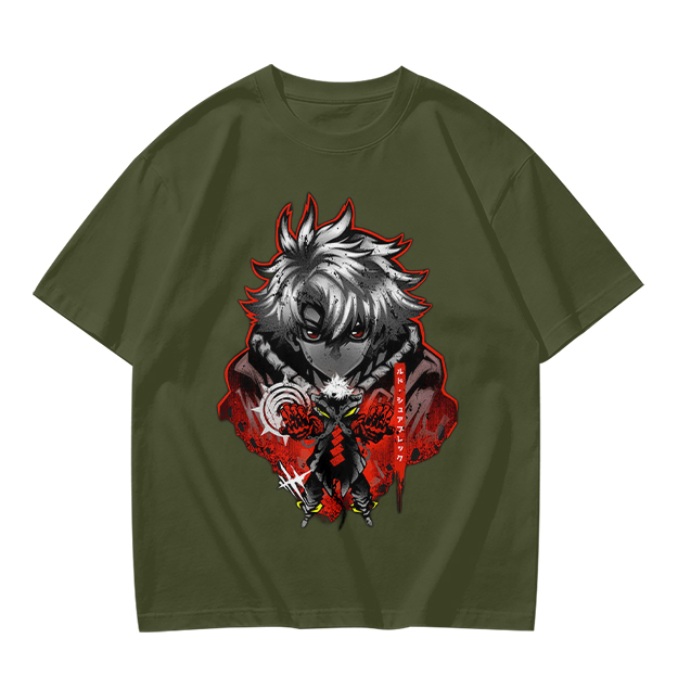 Olive Anime Character Graphic Short Sleeve T-Shirt
