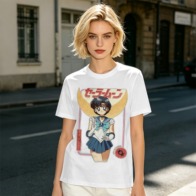 Olive T-shirt with Sailor Mercury anime graphic print