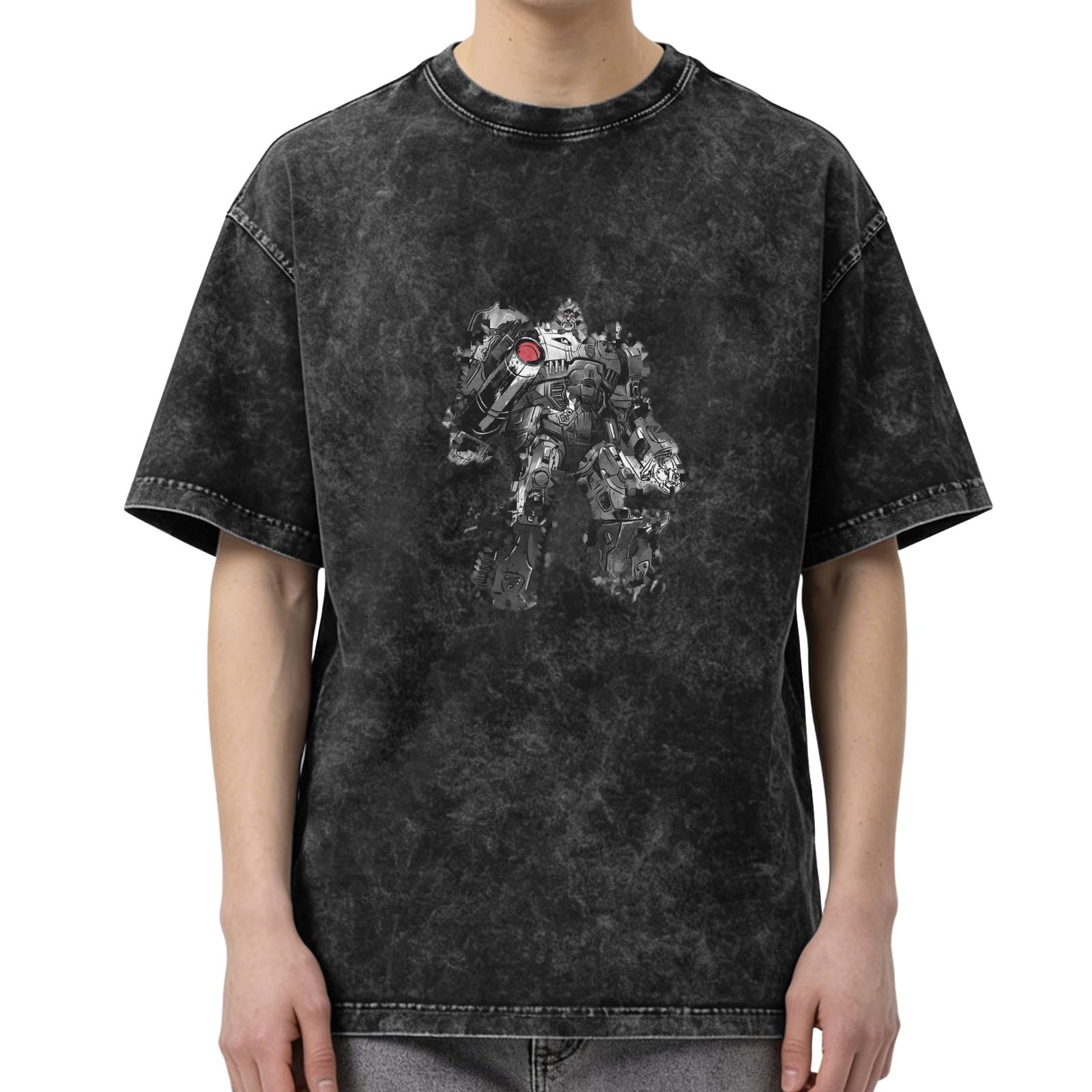 oversized acid wash t-shirt with detailed mech graphic print