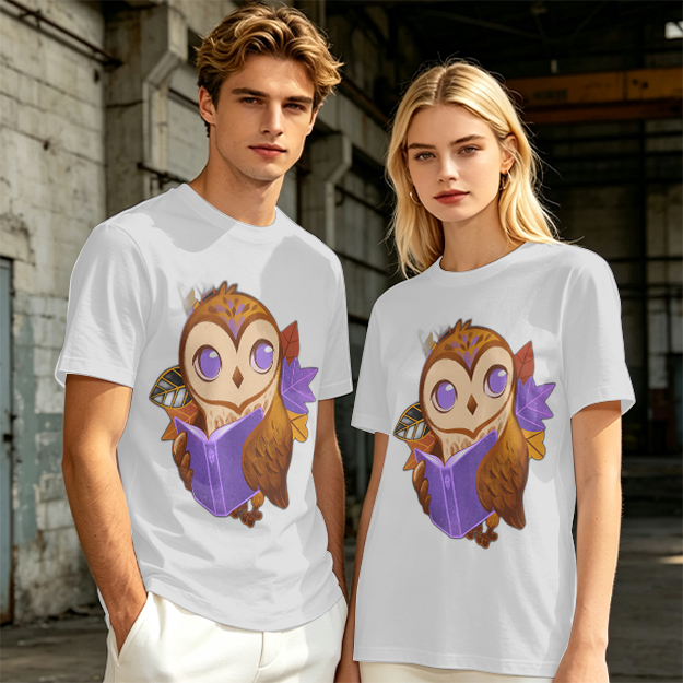 Owl Reading Book Autumn Leaves Graphic Tee
