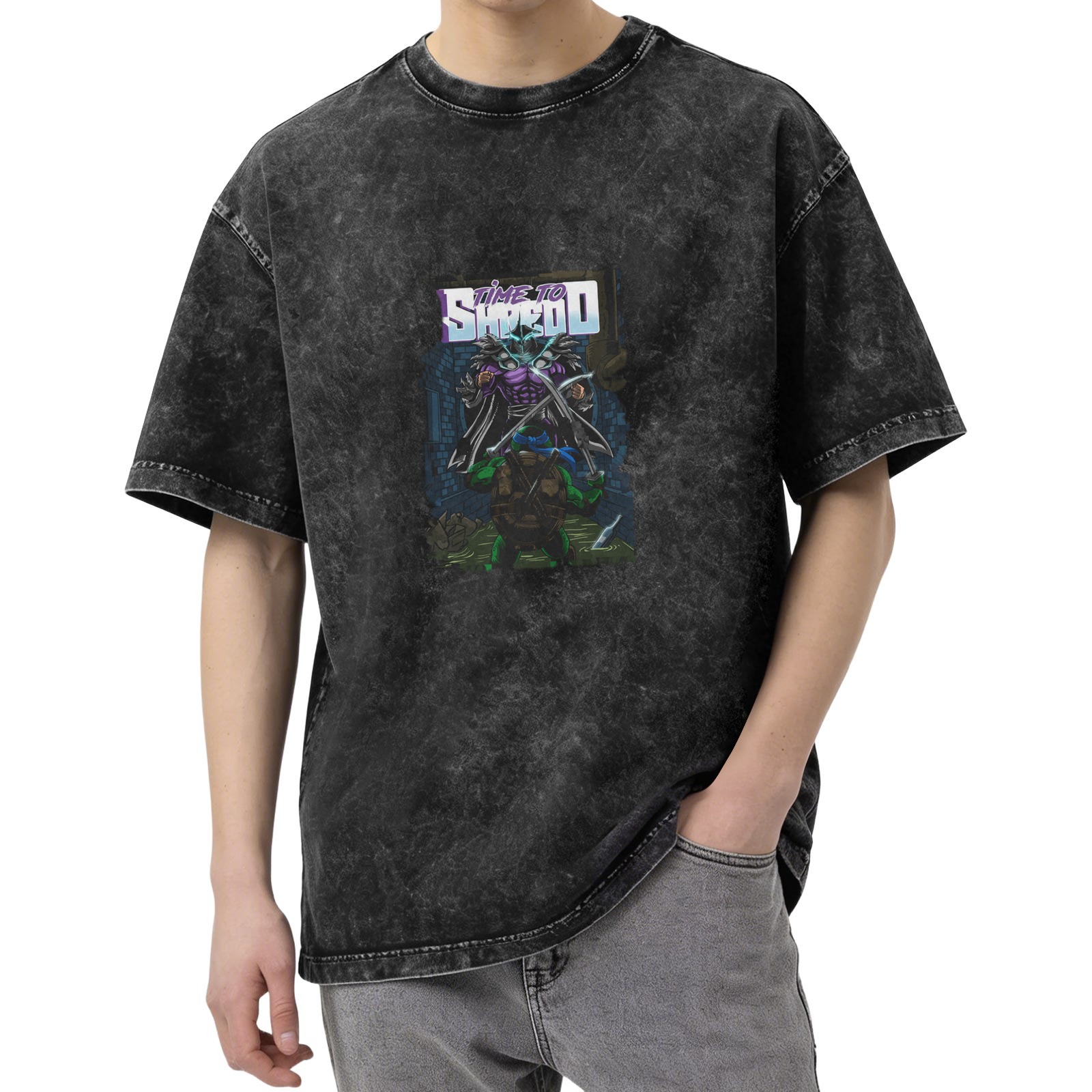 Washed Black T-Shirt With Teenage Mutant Ninja Turtles Shredder Graphic