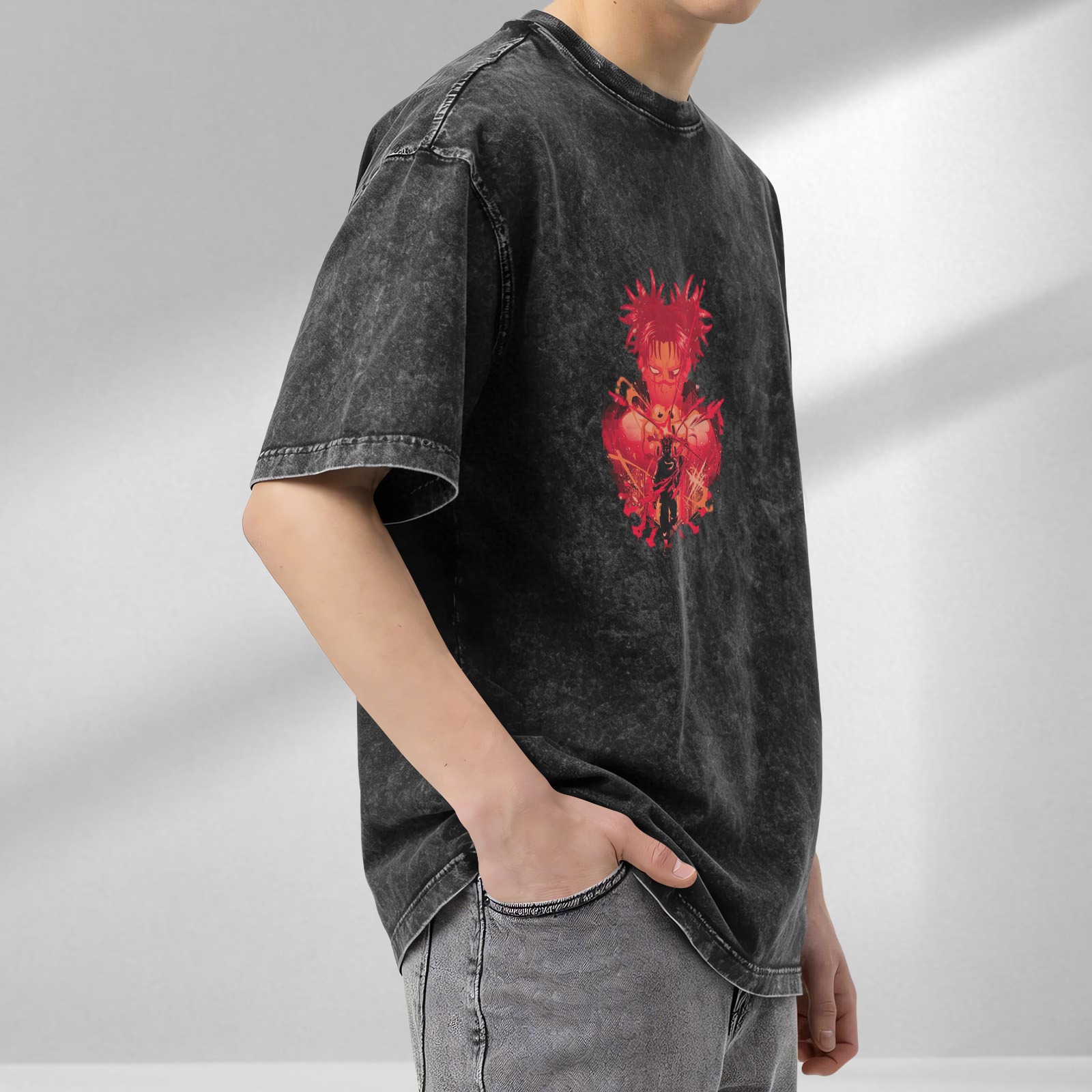 Anime Jujutsu Kaisen Character Graphic Washed T-Shirt