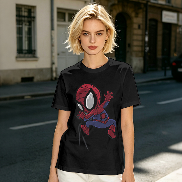 Olive T-shirt with Chibi Spider-Man Graphic Print