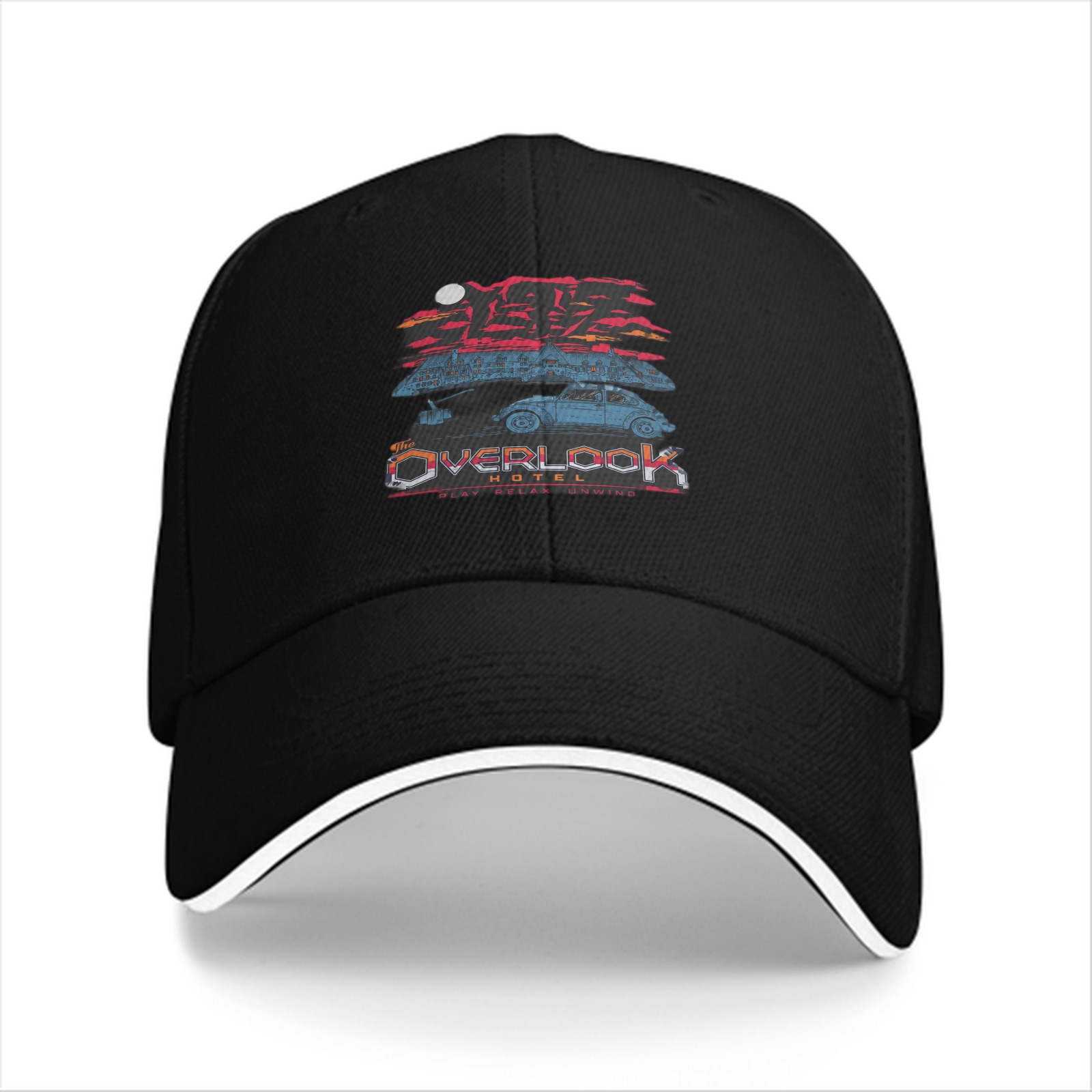Black baseball cap with The Overlook Hotel graphic print